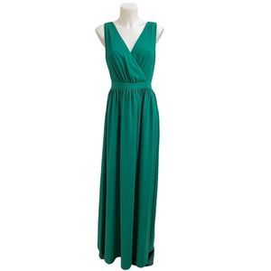 BELLE BADGLEY MISCHKA EMERALD LONG GOWN , double v ruching at waist sz 14 NEW